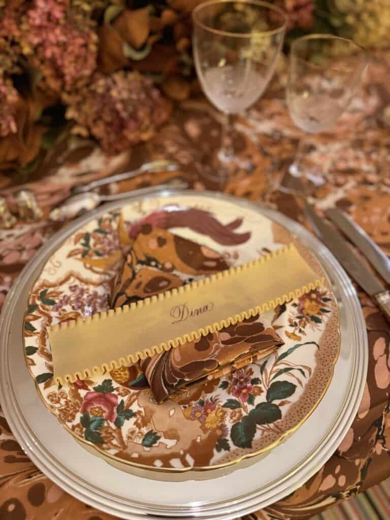 Place cards for Fall tablescape made from Lasagna noodles with caligraphy
